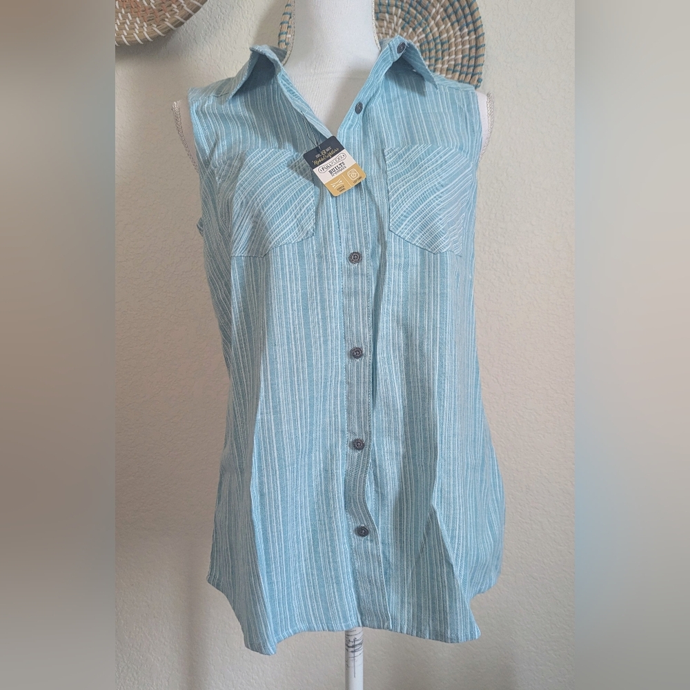Noble Outfitters Sleeveless Striped Collared Button-Up Top Multicolor Size M NWT